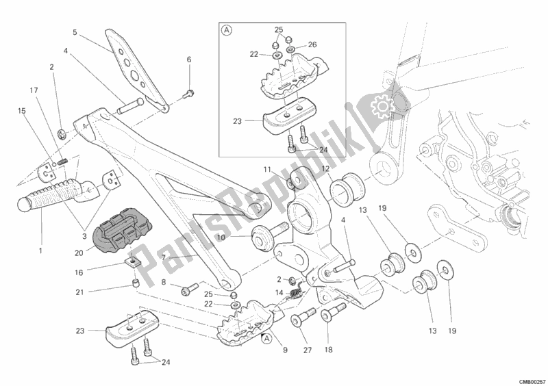 Toutes les pièces pour le Repose-pieds Droit du Ducati Hypermotard 1100 EVO SP USA 2012